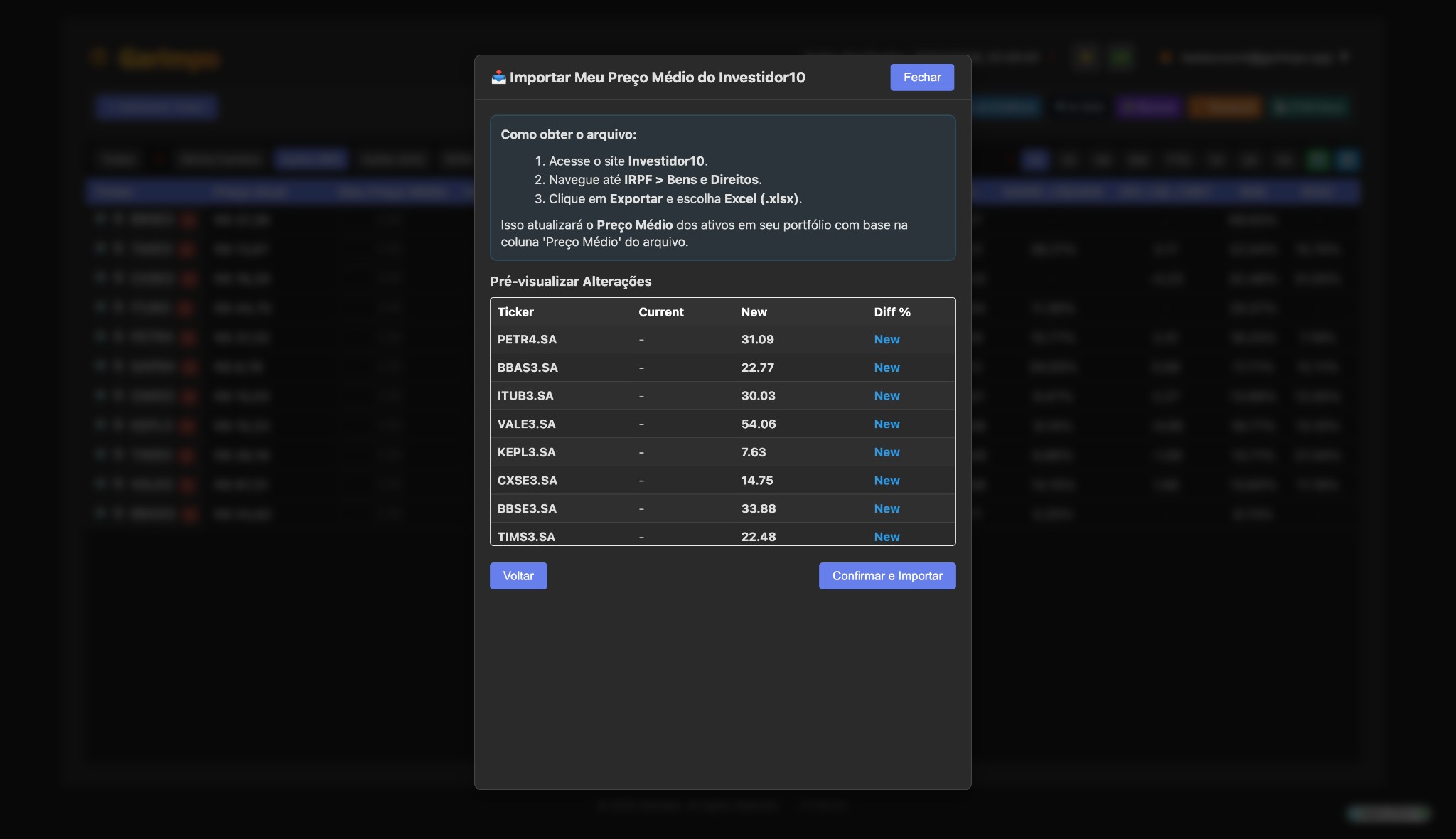 Import Avg Price (Investidor10)