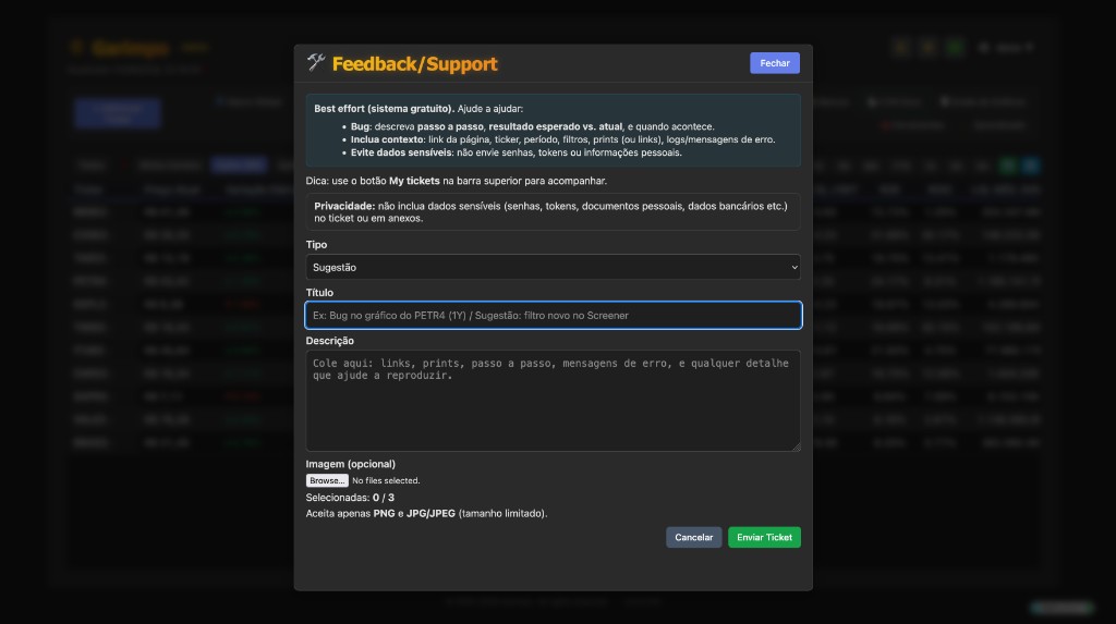 Feedback/Support (Create Ticket)